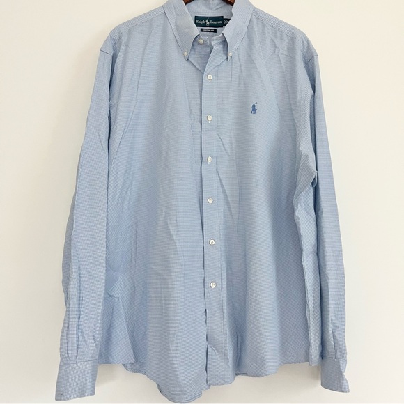 Ralph Lauren Blue Gingham Plaid Men’s Button Down XXL Blue Pony 100 Cotton - Picture 2 of 6